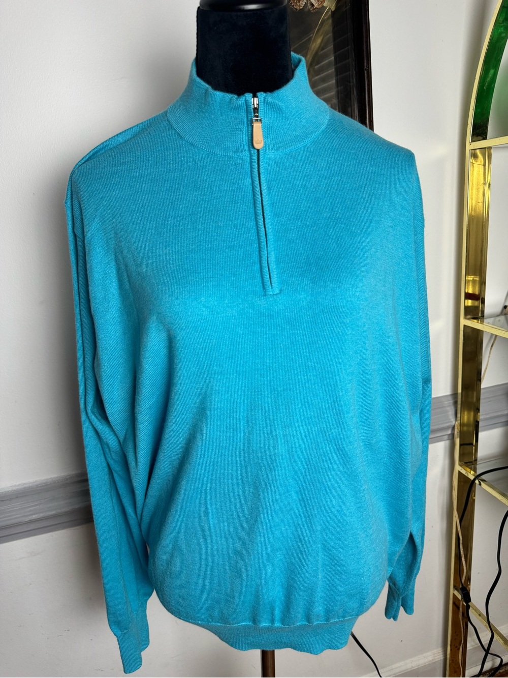 Peter Millar Men's Zip-Neck Sweater in Turquoise